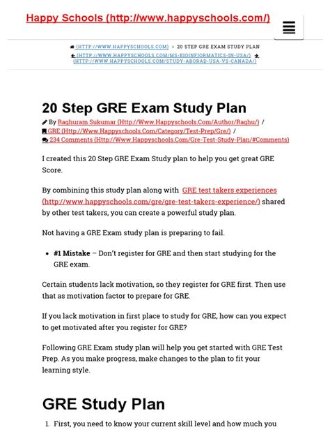 20 Step Gre Study Plan How To Study For The Gre Exam Graduate