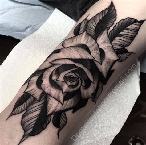 3D Style Big Black Ink Rose Tattoo On Forearm Tattooimages Biz