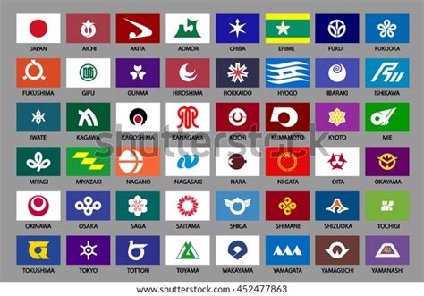 47 Japanese Prefecture Flags Collection Stock Vector Royalty Free