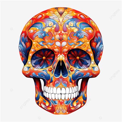 A Skull With Various Colors And Patterns Looks Strange In Many Ways