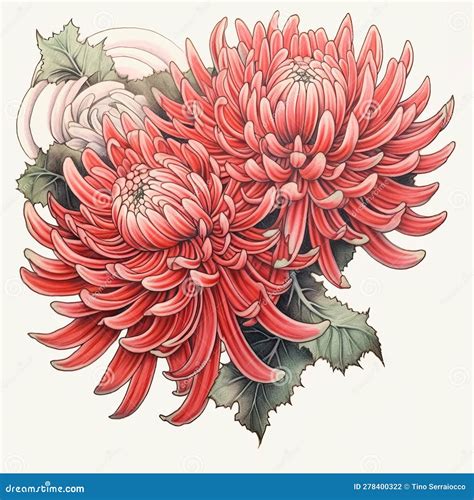 A Traditional Japanese Chrysanthemum Tattoo Flash Design Stock