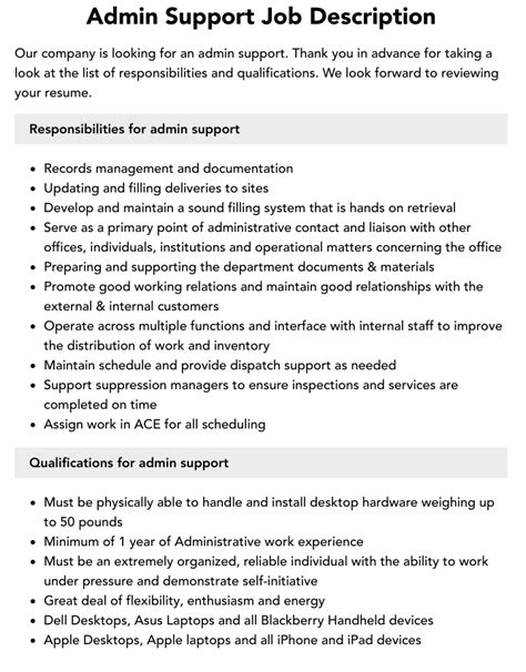 Administrative Support Job Description