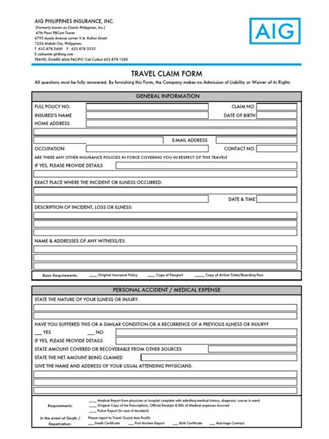 Aig Travel Guard Travel Claim Form Pdf American International Group