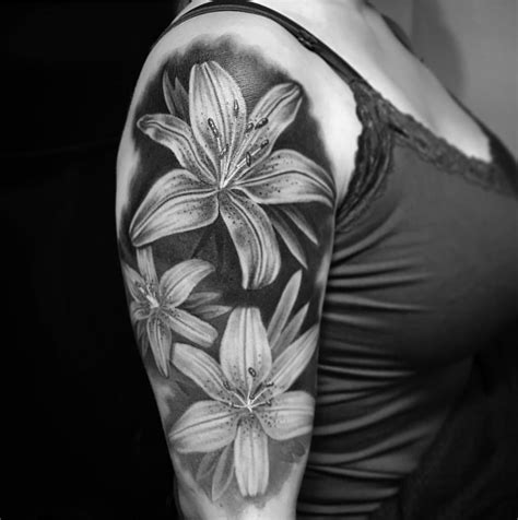 Black And White Lily Tattoo Sleeve