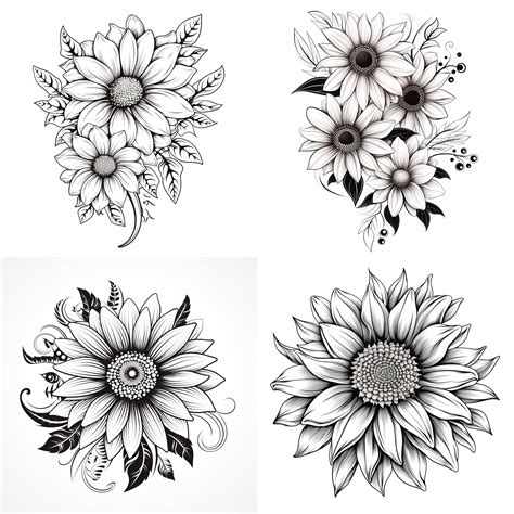 Black And White Sunflower Tattoo Png Sunflower Tattoo Tattoo Flash