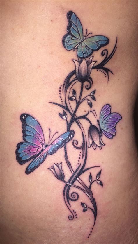 Butterfly Flower Tattoo Art Set In 2024 Purple Tattoos Floral Back