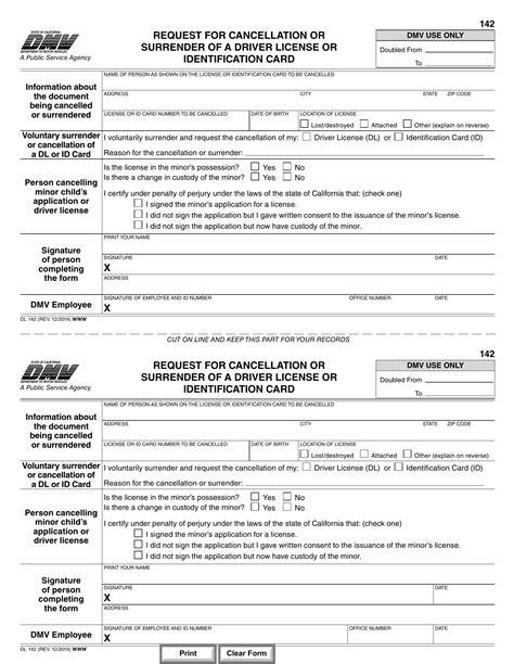 Ca Dmv Form Dl 142 Request For Cancellation Or Surrender Of A Driver