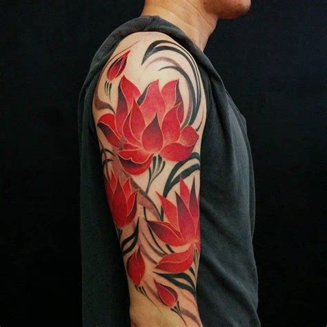 Chronic Ink Tattoo Toronto Tattoo Red Lotus Flowers Half Sleeve