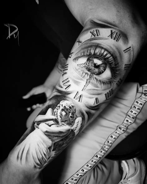 Clock Eye Realistic Sleeve Tattoo Http Giantfreakintattoo Com Clock