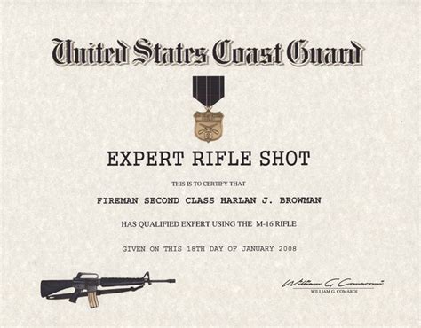 Coast Guard Expert Rifle Badge Certificate