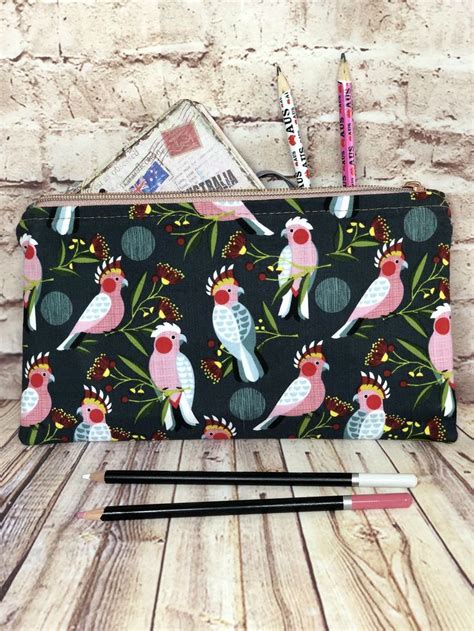 Cockatoo Pencil Cases Cosmetics Bags Now In Stock Featuring Rose Gold Cork And Pink Cockatoos