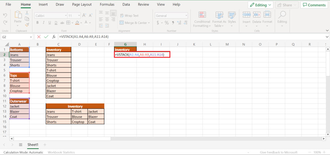 Combine Ranges And Arrays In Excel Vstack Hstack Functions