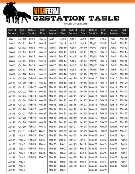 Cow Gestation Period Chart