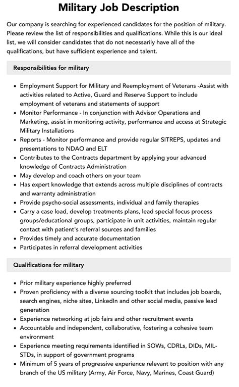 Descriptions Of All Army Jobs