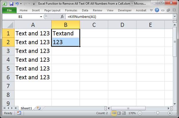 Excel Function To Remove All Text Or All Numbers From A Cell