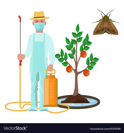 Farmer In Protective Suit With Pesticide Sprayer Vector Image