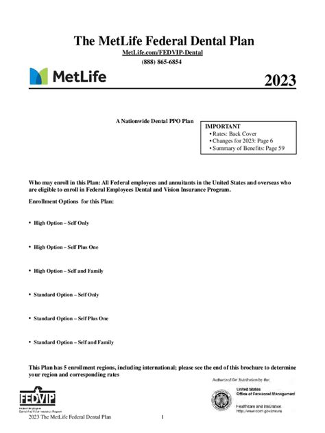 Federal Dental Plan 2023 Rates Metlife Fedvip