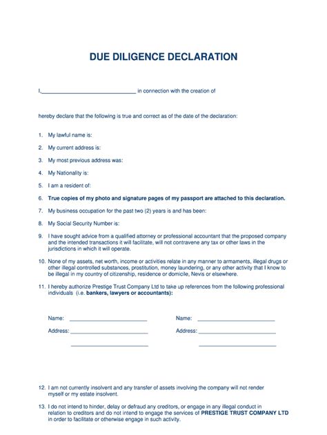 Fillable Online Declaration Of Due Diligence Fax Email Print Pdffiller