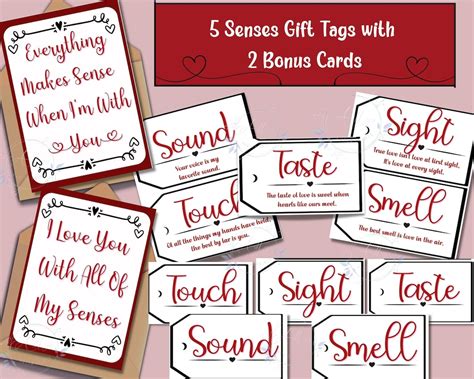 Five Senses Gift Free Printable Tags Anniversary Gift Ideas For