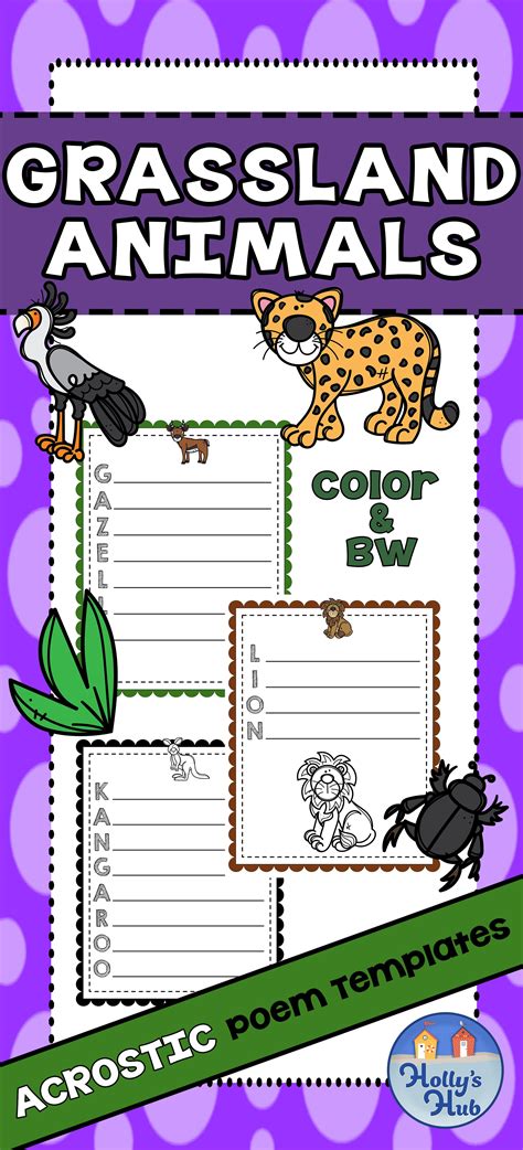 For All The Children Who Are Animal Lovers These Cute Grassland Animal Poem Templates Are