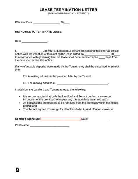 Free Michigan Lease Termination Letter Form 30 Day Notice Pdf