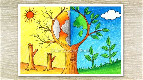 How To Draw Save Environment Poster Save Tree Save Eart Theme Route