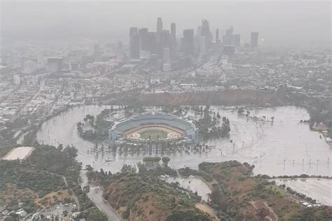 Hurricane Hilary Video Shows Dodgers Stadium Completely Surrounded By Flood