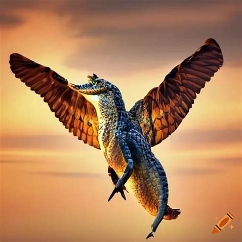 Illustration Of A Flying Alligator With Majestic Wings On Craiyon