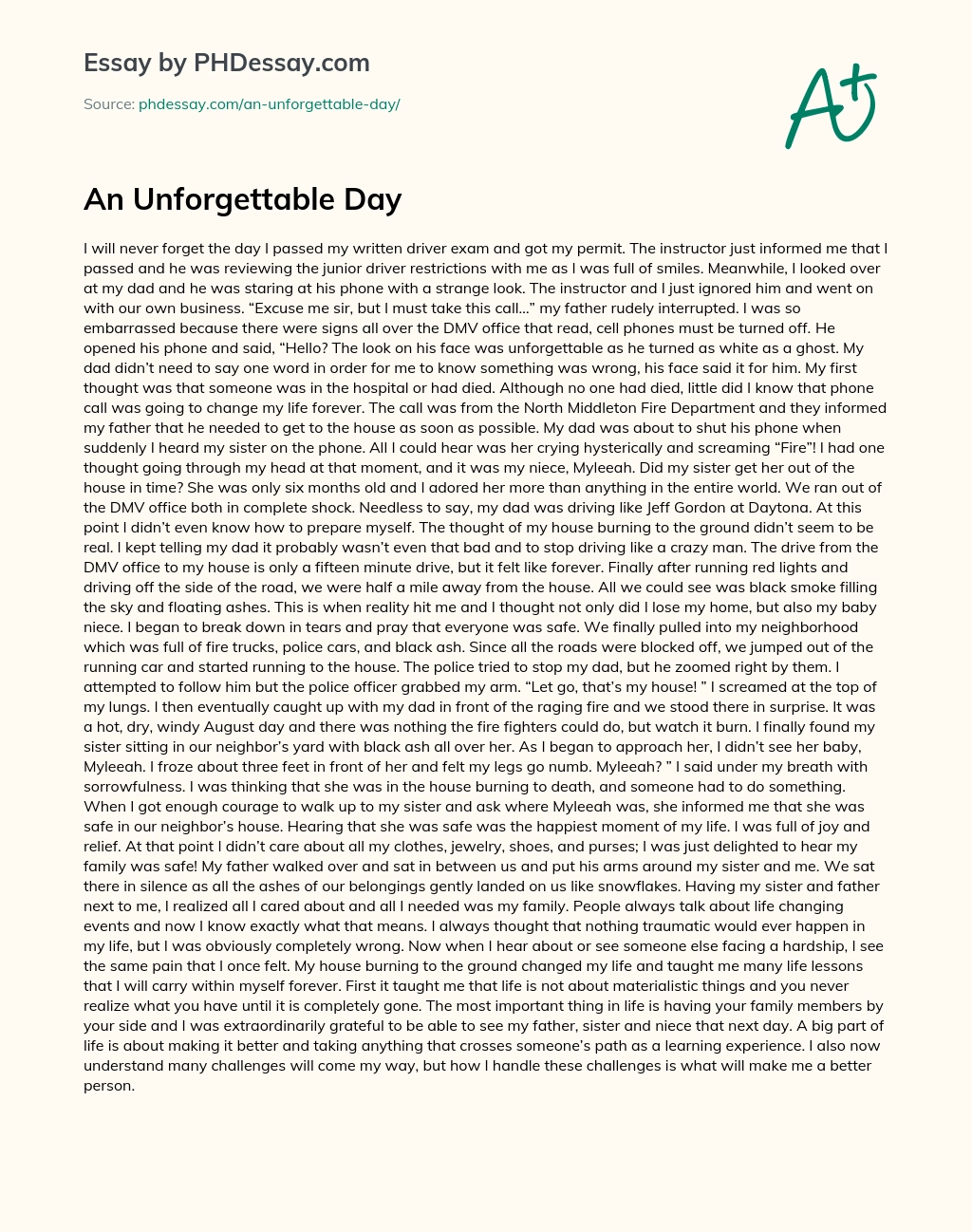 In About 120 Words Write An Essay About An Unforgettable Day Somebody