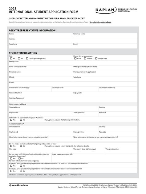 Kaplan International Student Application Form Pdf