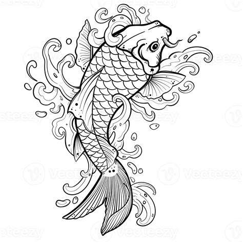 Koi Fish Tattoo With Water Splash Asian Or Japanese Style 21613225 Png