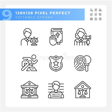 Law System And Order Control Pixel Perfect Linear Icons Set