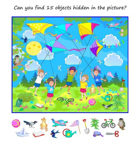 Logic Puzzle Game For Kids Find 8 Objects Hidden In The Picture