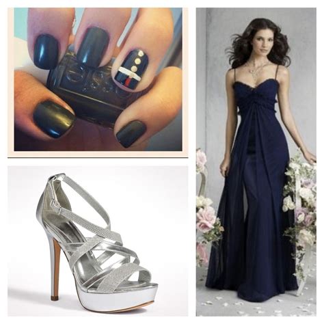 Marine Ball Navy Blue Formal Dress With A Pair Of Pretty Silver Shoes