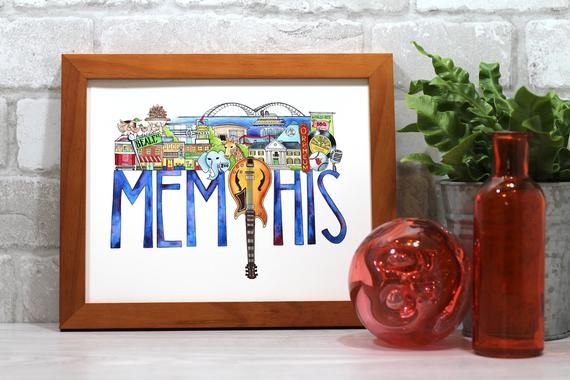 Memphis Tennessee Illustration Art Print Featuring The Memphis Etsy