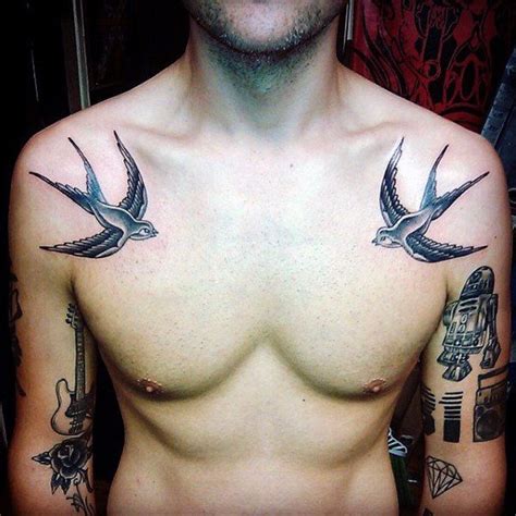 Mens Chest Tattoo With Sparrows Chest Tattoos For Men Pinterest