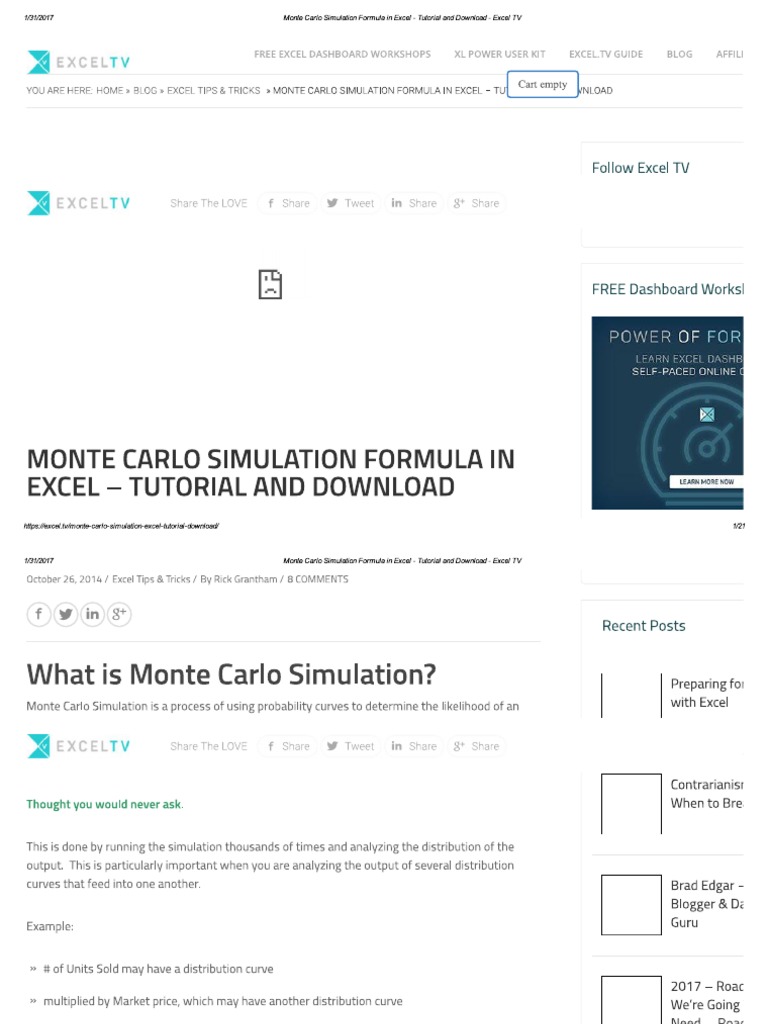 Monte Carlo Simulation Formula In Excel Tutorial And Download Excel Tv