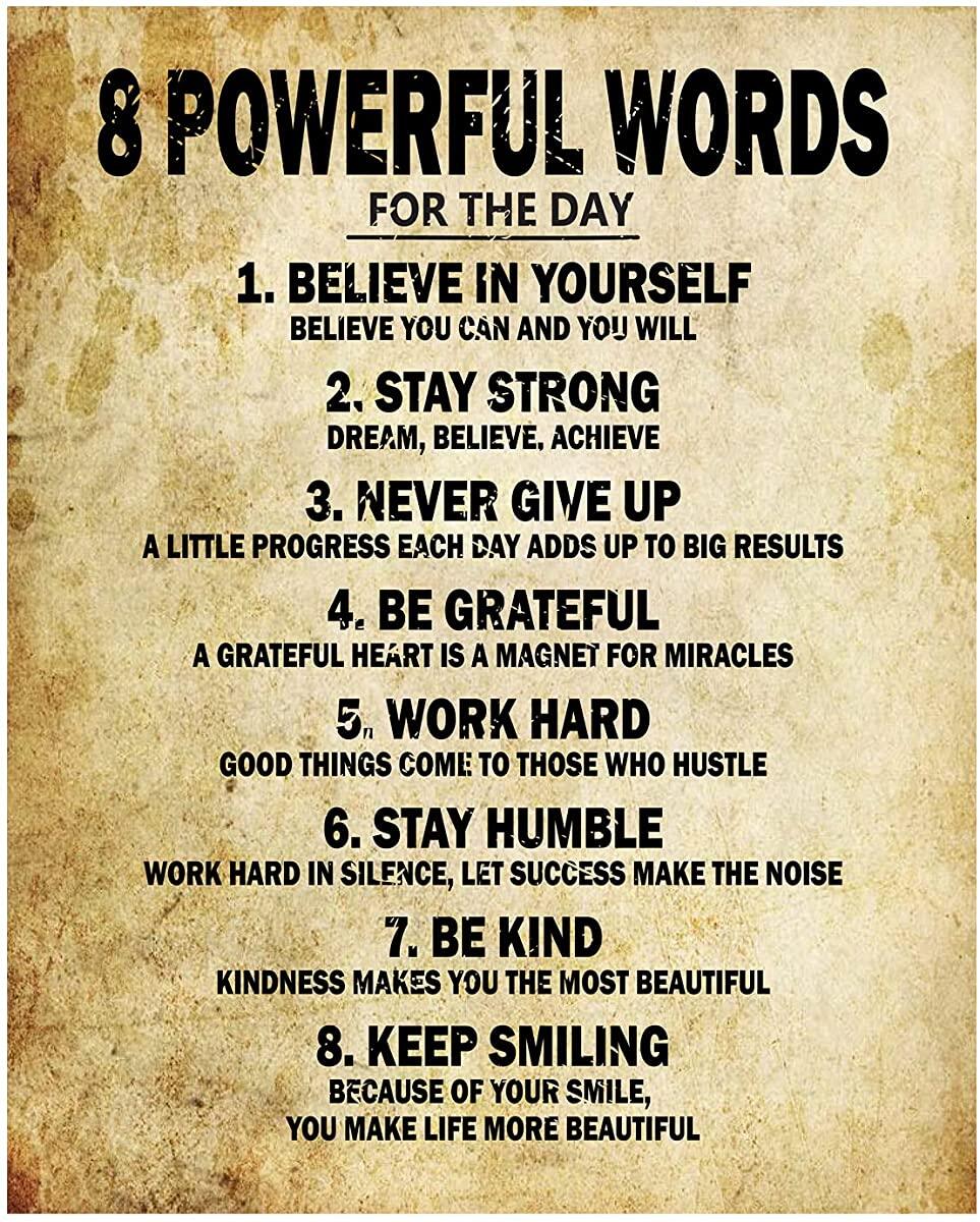 Motivational Quotes 8 Powerful Words For The Day Poster Inspirational Wall Art Print Positive