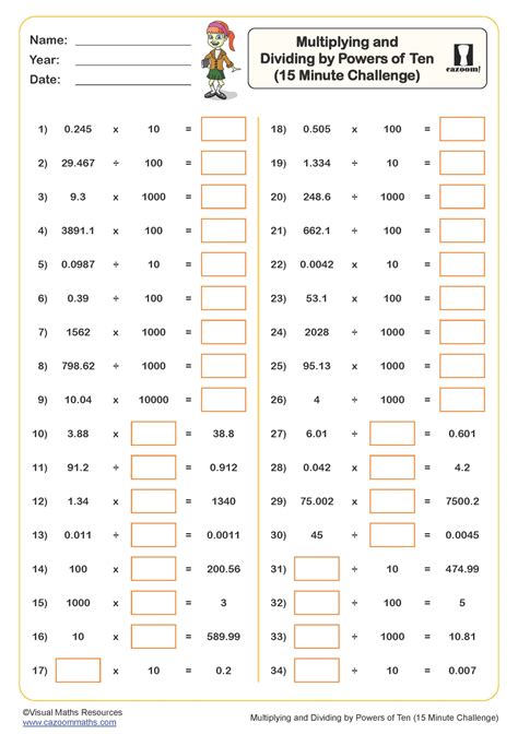 Multiplying And Dividing By Powers Of Ten Worksheet 15 Minute