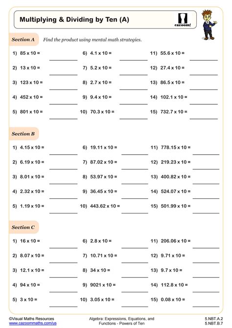 Multiplying And Dividing Powers Of Ten Worksheet Printable Pdf Download