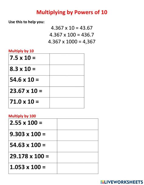 Multiplying Decimals By 10 100 And 1000 Worksheets Worksheets For