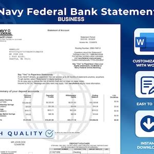 Navy Federal Business Bank Statementbank Templateeditable Etsy