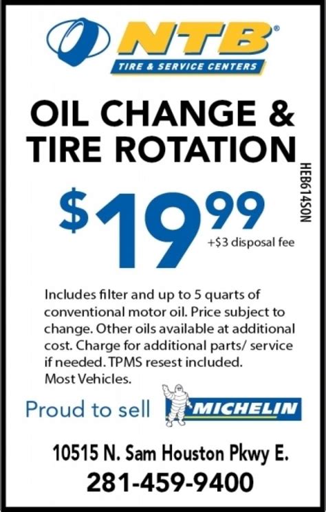 New Ntb Tire Oil Change And Auto Service Printable Coupons Valid 2 9