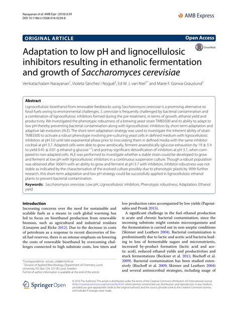 Pdf Adaptation To Low Ph And Lignocellulosic Inhibitors And Growth