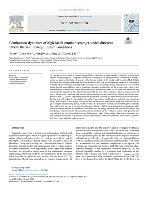 Pdf Combustion Dynamics Of High Mach Number Scramjet Under Different Inflow Thermal