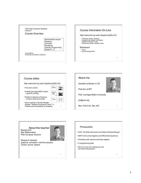 Pdf Csci 420 Computer Graphics Course Information On Run Usc Edu Cs420 S15 Lec01 Overview 01