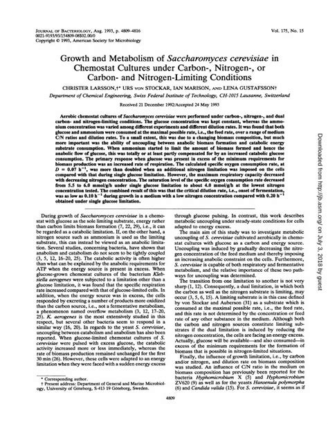 Pdf Growthand Metabolism Saccharomyces Cerevisiae In Jb Asm Org