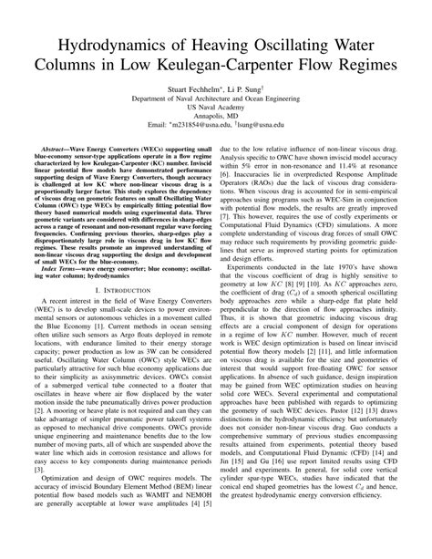 Pdf Hydrodynamics Of Heaving Oscillating Water Columns In Low