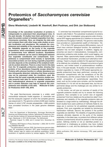 Pdf Proteomics Of Saccharomyces Cerevisiae Organelles Dokumen Tips