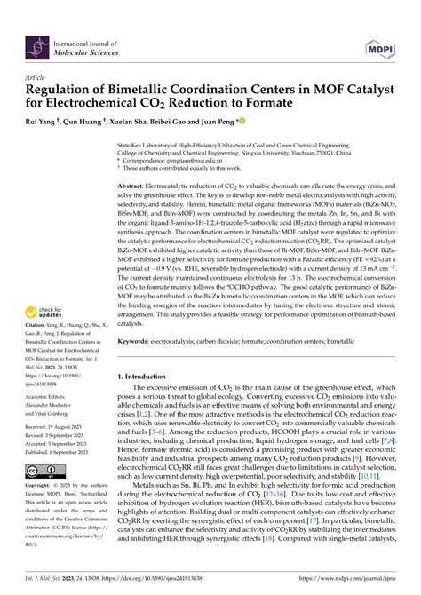 Pdf Regulation Of Bimetallic Coordination Centers In Mof Catalyst For